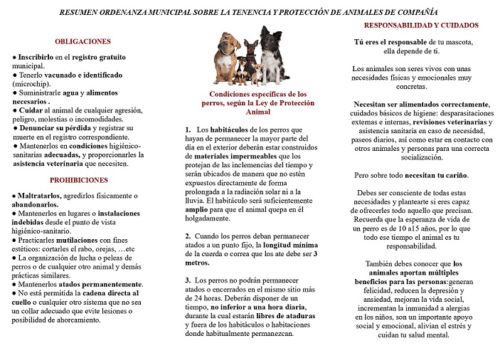 Resumen de la Ordenanza Municipal sobre la tenencia y protección de animales de compañía Resumen de la Ordenanza Municipal sobre la tenencia y protección de animales de compañía